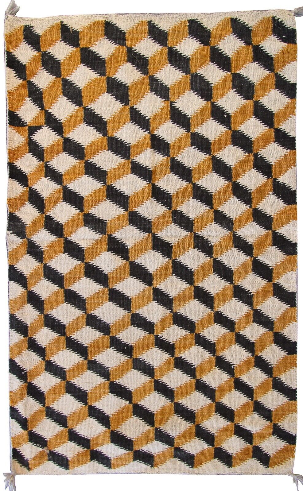 Antique Navajo Rug Flatwoven Geometric Optical Illusion Handwoven 2x3 Tapestry