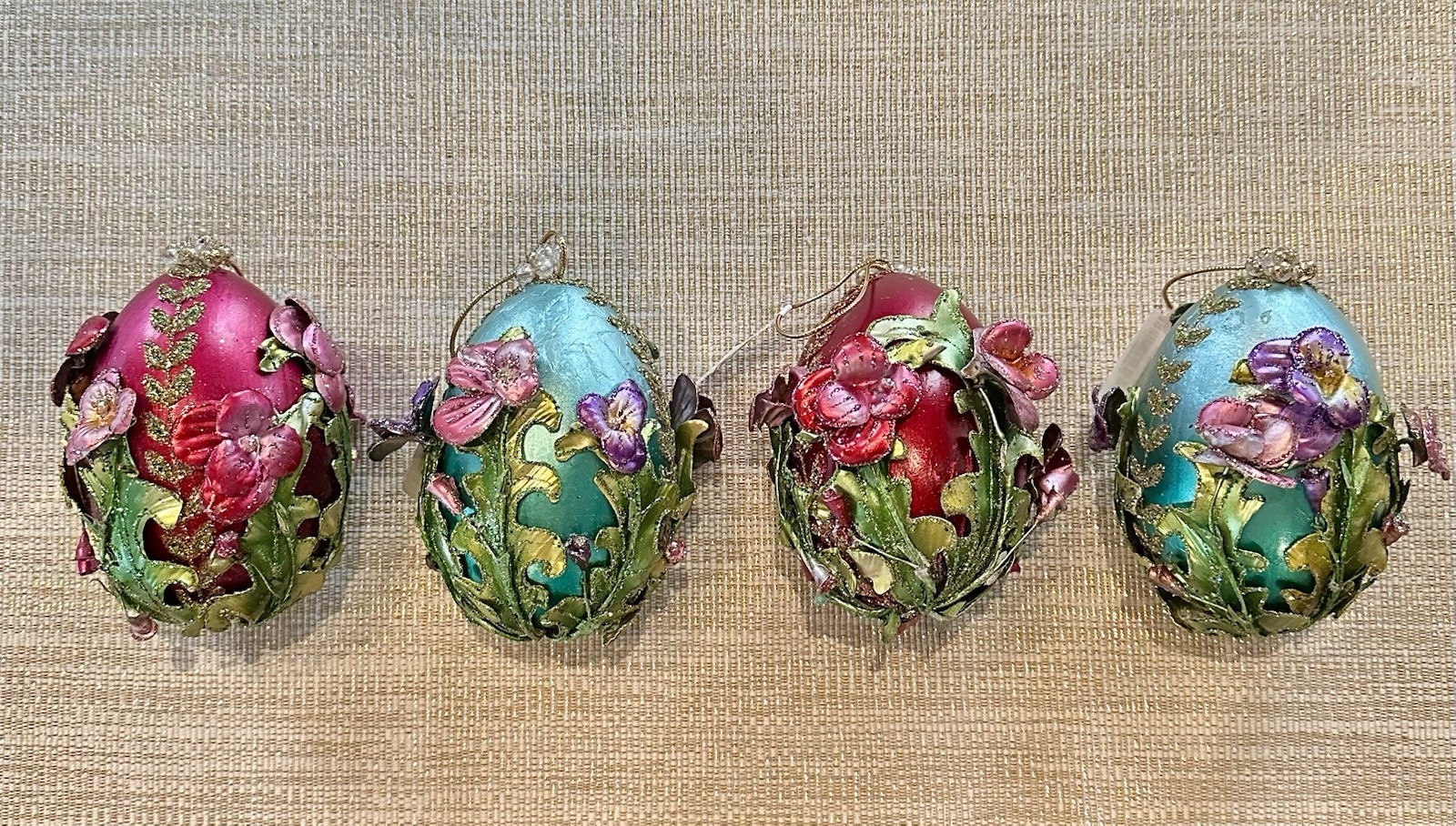 GORGEOUS Jumbo Floral Embellished Egg Ornaments, Set Of 4, Estate Find 5.5”x3.5” GORGEOUS Jumbo Floral Embellished Egg Ornaments, Set Of 4, Estate Find 5.5”x3.5”