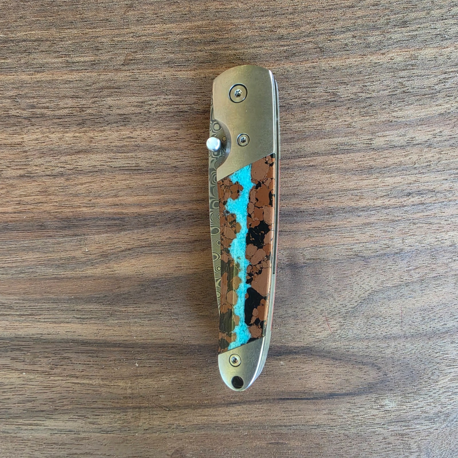 Vein Turquoise Damascus 4" Liner Lock Knife - Santa Fe Stoneworks Collectible Vein Turquoise Damascus 4" Liner Lock Knife - Santa Fe Stoneworks Collectible