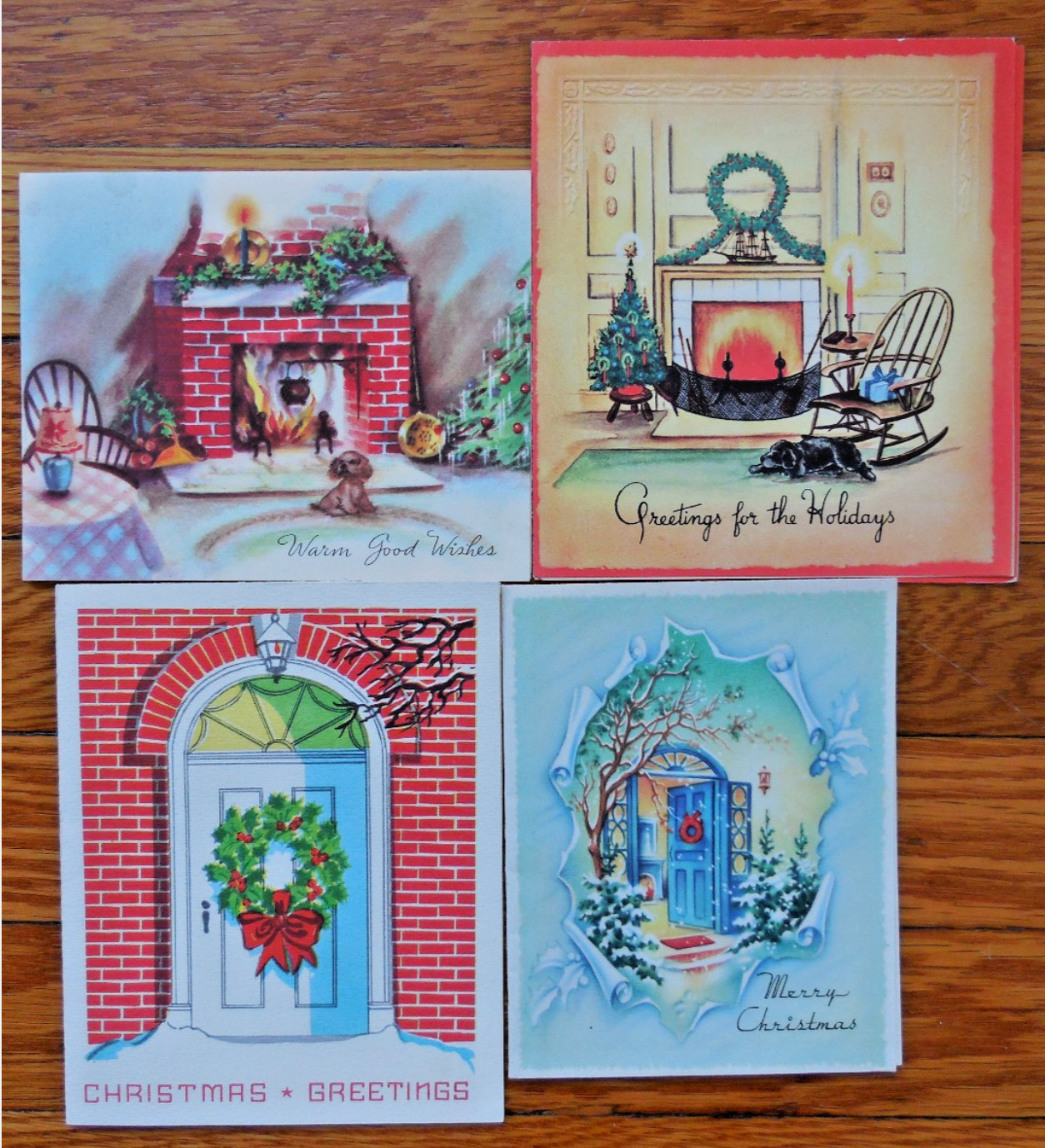 Four Beautiful Vintage Christmas Cards, Warm Hearths and Homes Four Beautiful Vintage Christmas Cards, Warm Hearths and Homes