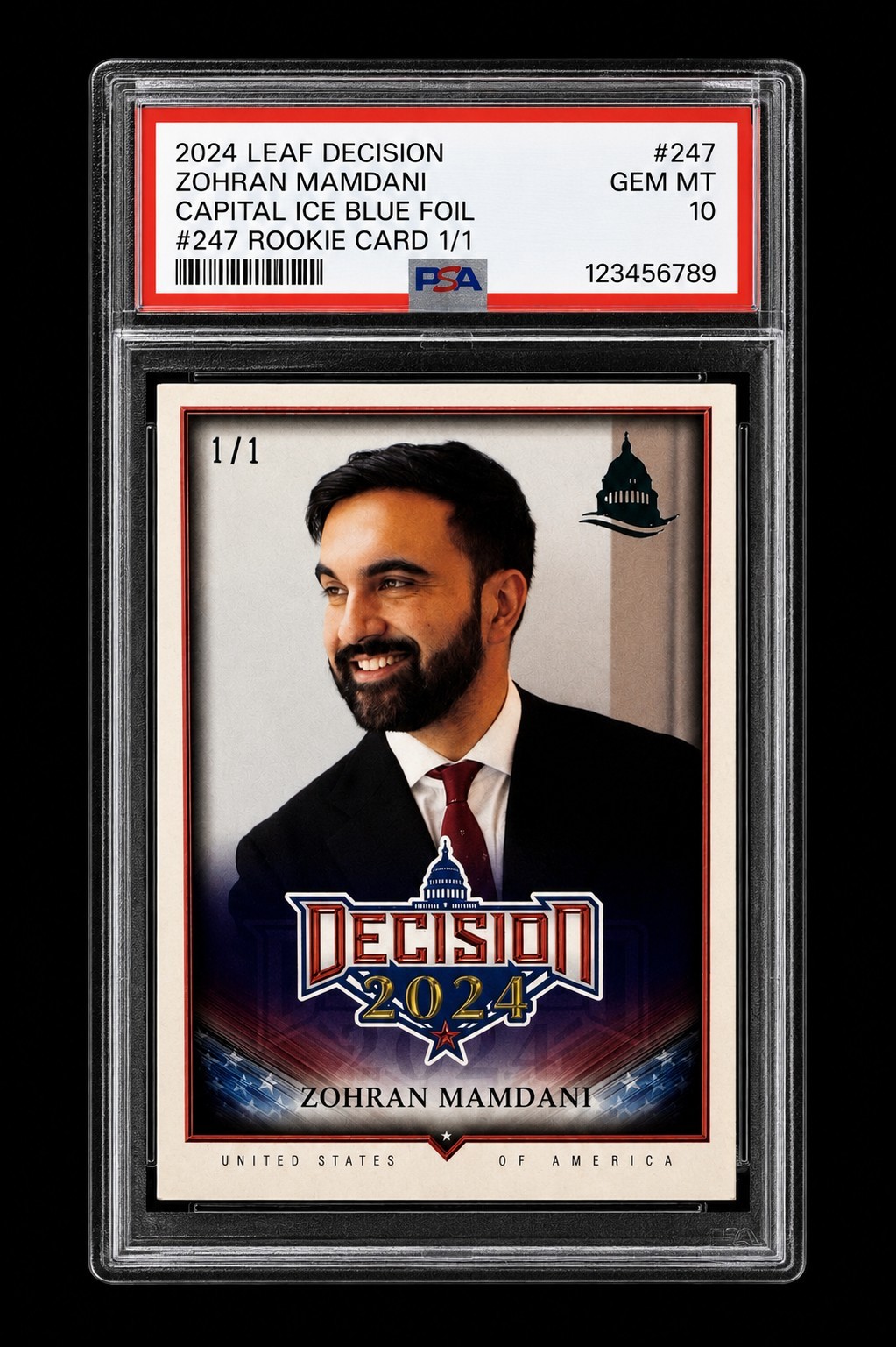 Zohran Mamdani 2024 Leaf Decision #247 Capital Ice Blue Foil Rookie Card RC 1/1 Zohran Mamdani 2024 Leaf Decision #247 Capital Ice Blue Foil Rookie Card RC 1/1