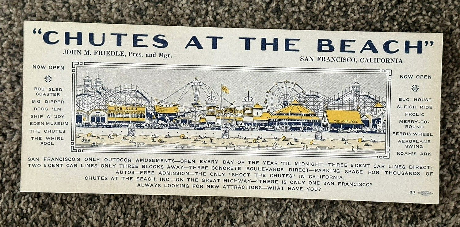 CHUTES AT THE BEACH San Franciso CALIF Ink Blotter PLAYLAND AMUSEMENT PARK CHUTES AT THE BEACH San Franciso CALIF Ink Blotter PLAYLAND AMUSEMENT PARK