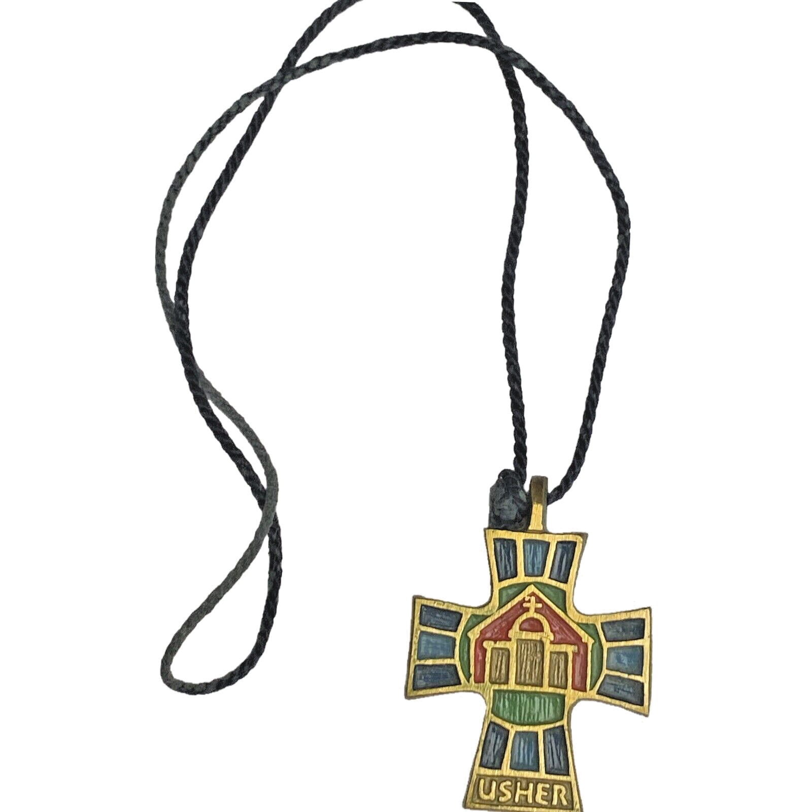 Terra Sancta Guild Usher Israel Cross Medallion Brass Vintage Pendant Necklace