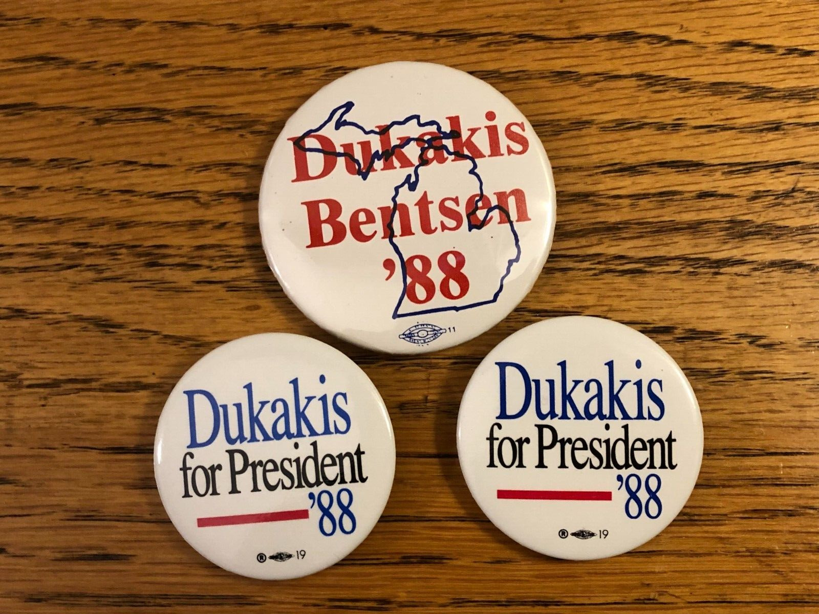 1988 Michael Dukakis For President ‘88￼, Presidential Campaign Button/Pin Lot x3