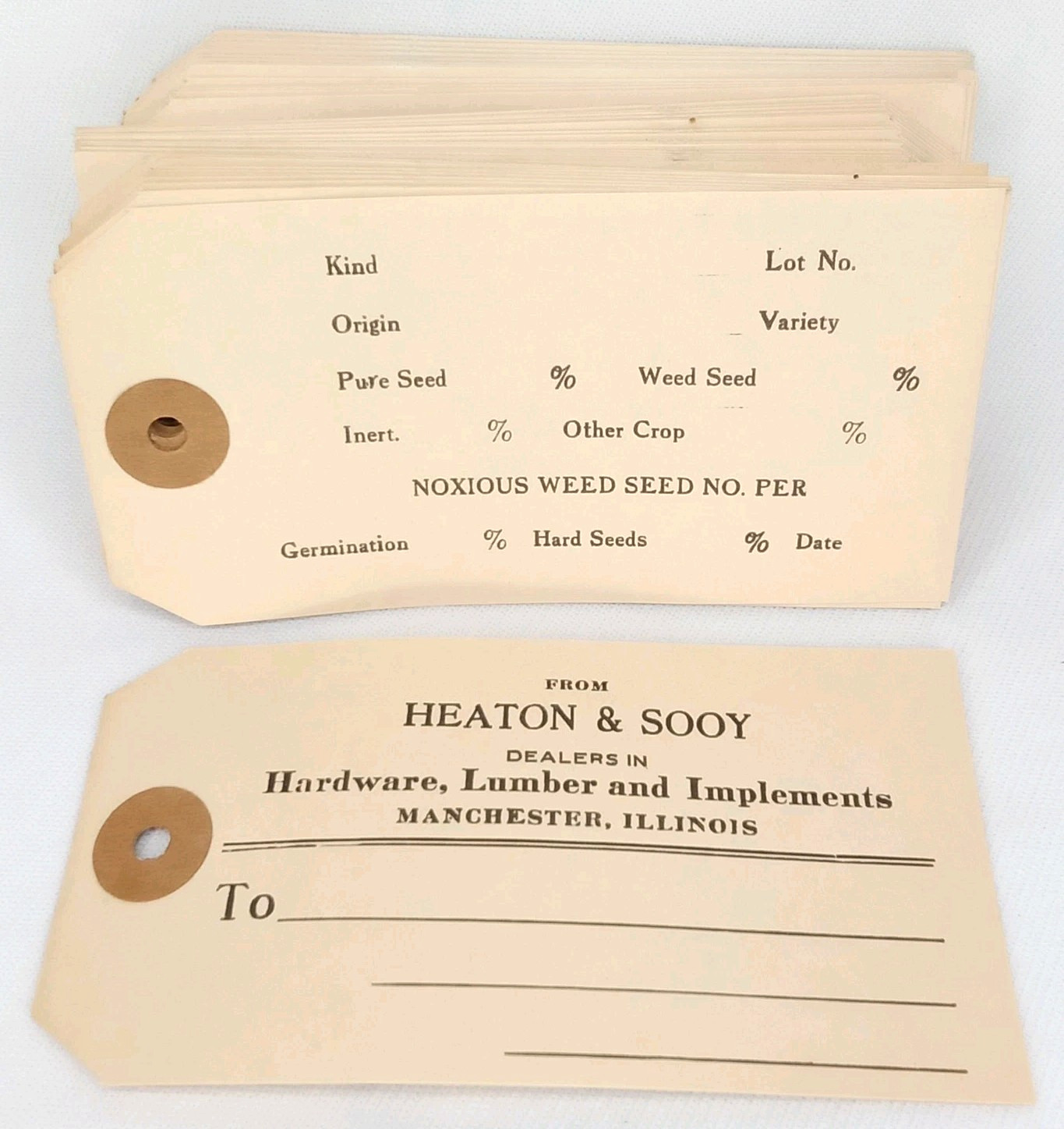 Antique 1860s Original Shipping Tag Heaton & Sooy Manchester Illinois Set Of 50 Antique 1860s Original Shipping Tag Heaton & Sooy Manchester Illinois Set Of 50
