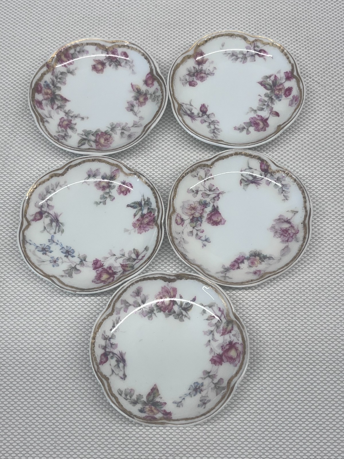 Vintage Haviland Limoges Pink Flowers Butter Plates