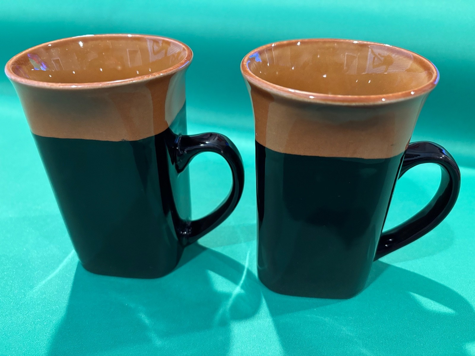 2 Royal Norfolk Black/Brown 2-Tone Western Square Coffee Mugs 14oz Stoneware 2 Royal Norfolk Black/Brown 2-Tone Western Square Coffee Mugs 14oz Stoneware
