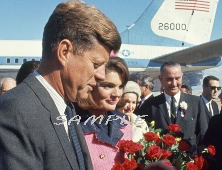 1963 PRESIDENT & MRS KENNEDY, LBJ Arrive at Dallas 8.5x11 PHOTO