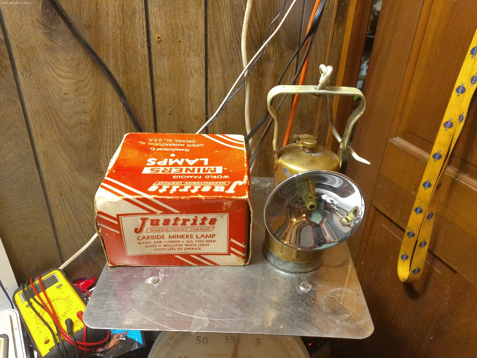 Vintage "NOS" JUSTRITE 2-502 Carbide Miners Lamp & box Top & Rear Handle  NOS