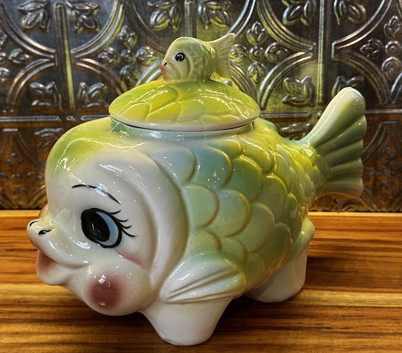 RARE Hard To Find Vintage 1950's  Ceramic Fish Cookie Jar