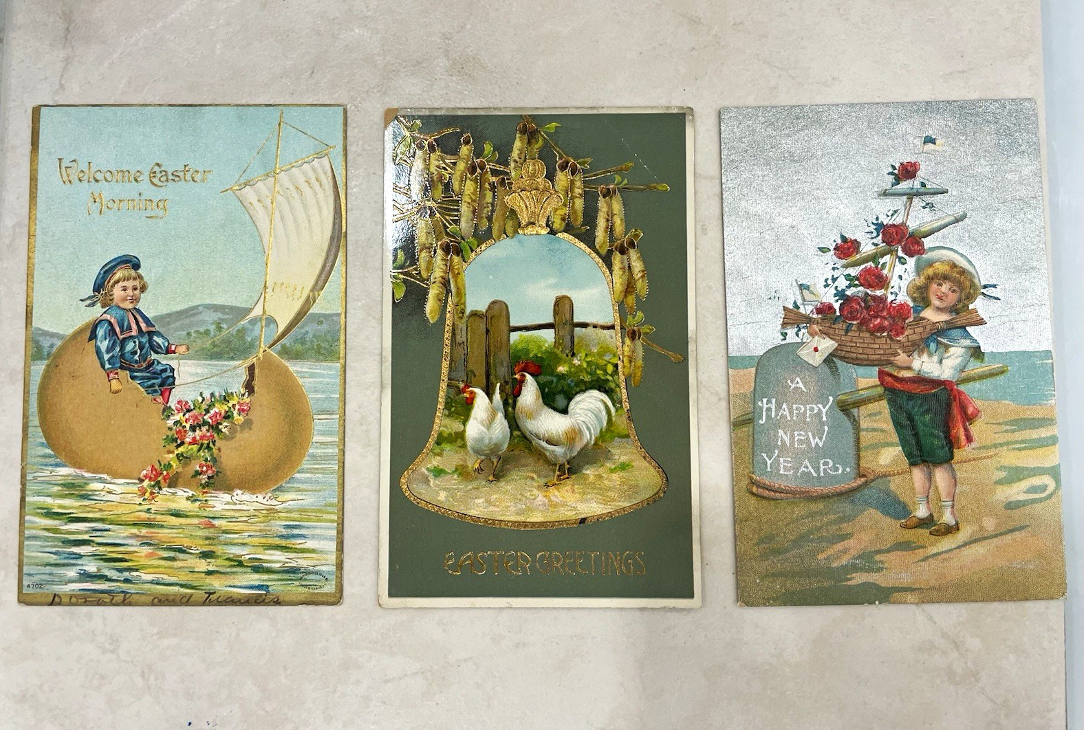 3x 1910s Embossed Easter Holiday Postcards Rare Eggboat 3x 1910s Embossed Easter Holiday Postcards Rare Eggboat