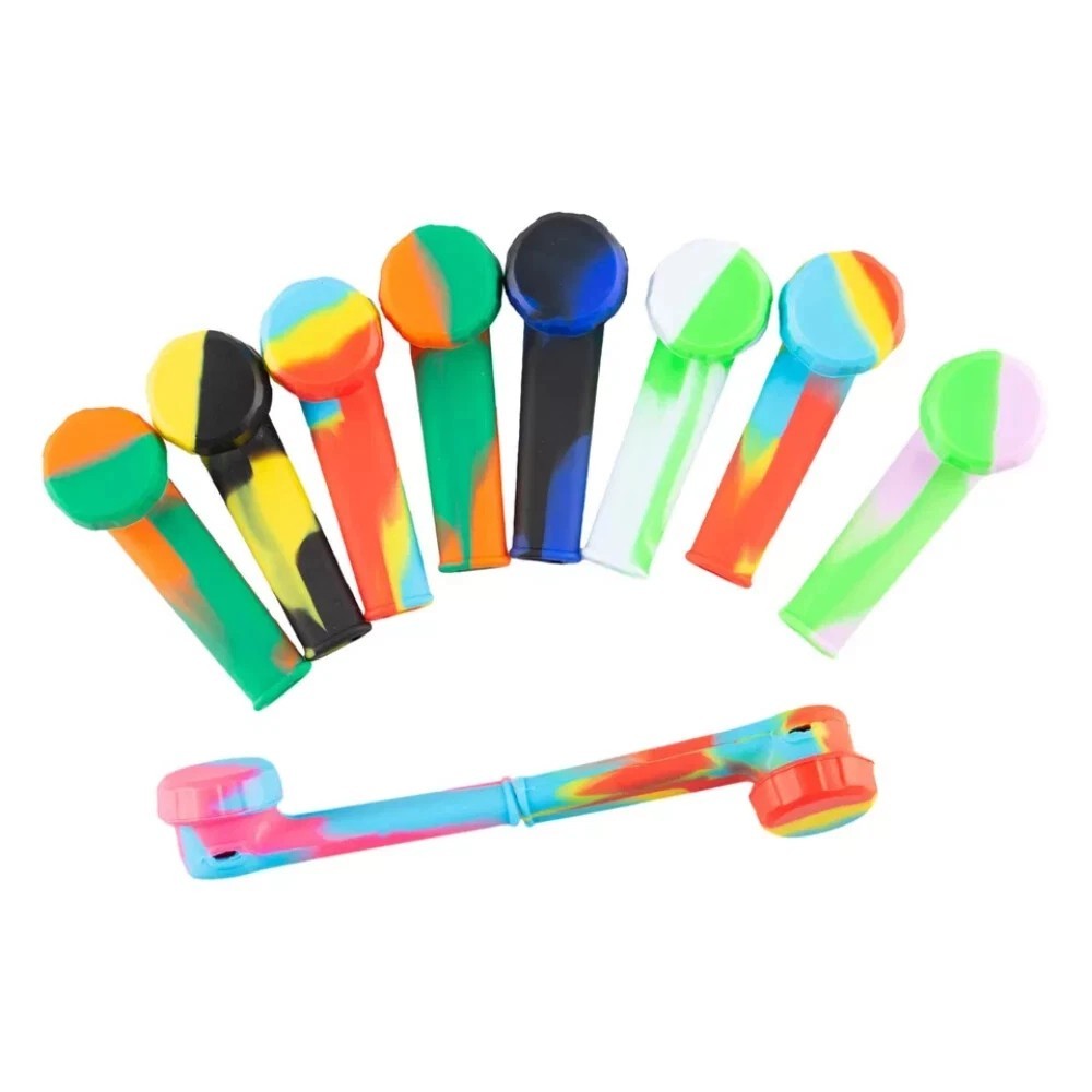 10PC 3.4'' Mini Silicone Smoking Hand Pipe with Metal Bowl & Cap Lid Pocket Pipe