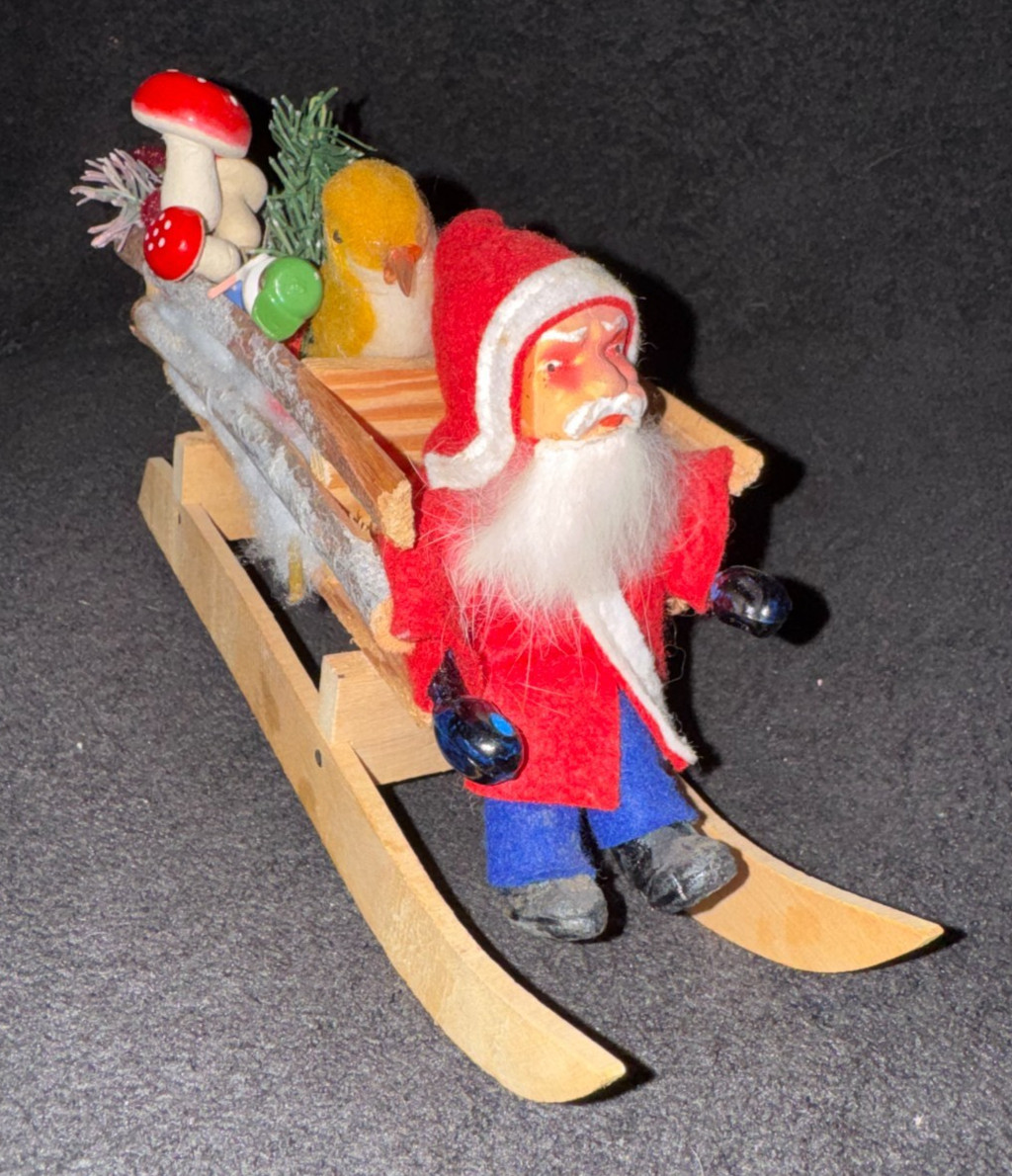 Antique German Santa Claus W/Wooden Sleigh Original Erzgebirge Expertic Germany Antique German Santa Claus W/Wooden Sleigh Original Erzgebirge Expertic Germany