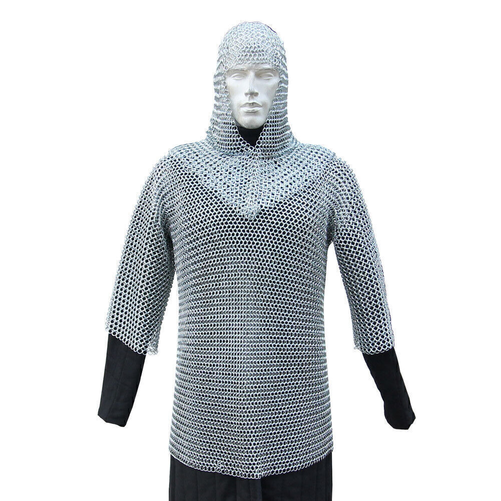 Battle Ready Medieval Habergeon Chainmail Knights Crusader Armor Coif Set Battle Ready Medieval Habergeon Chainmail Knights Crusader Armor Coif Set
