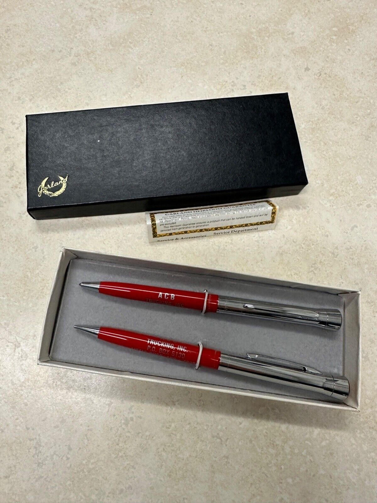 Vintage GARLAND PEN & PENCIL Set Bubble Top ACB Trucking Advertising - Arkansas Vintage GARLAND PEN & PENCIL Set Bubble Top ACB Trucking Advertising - Arkansas