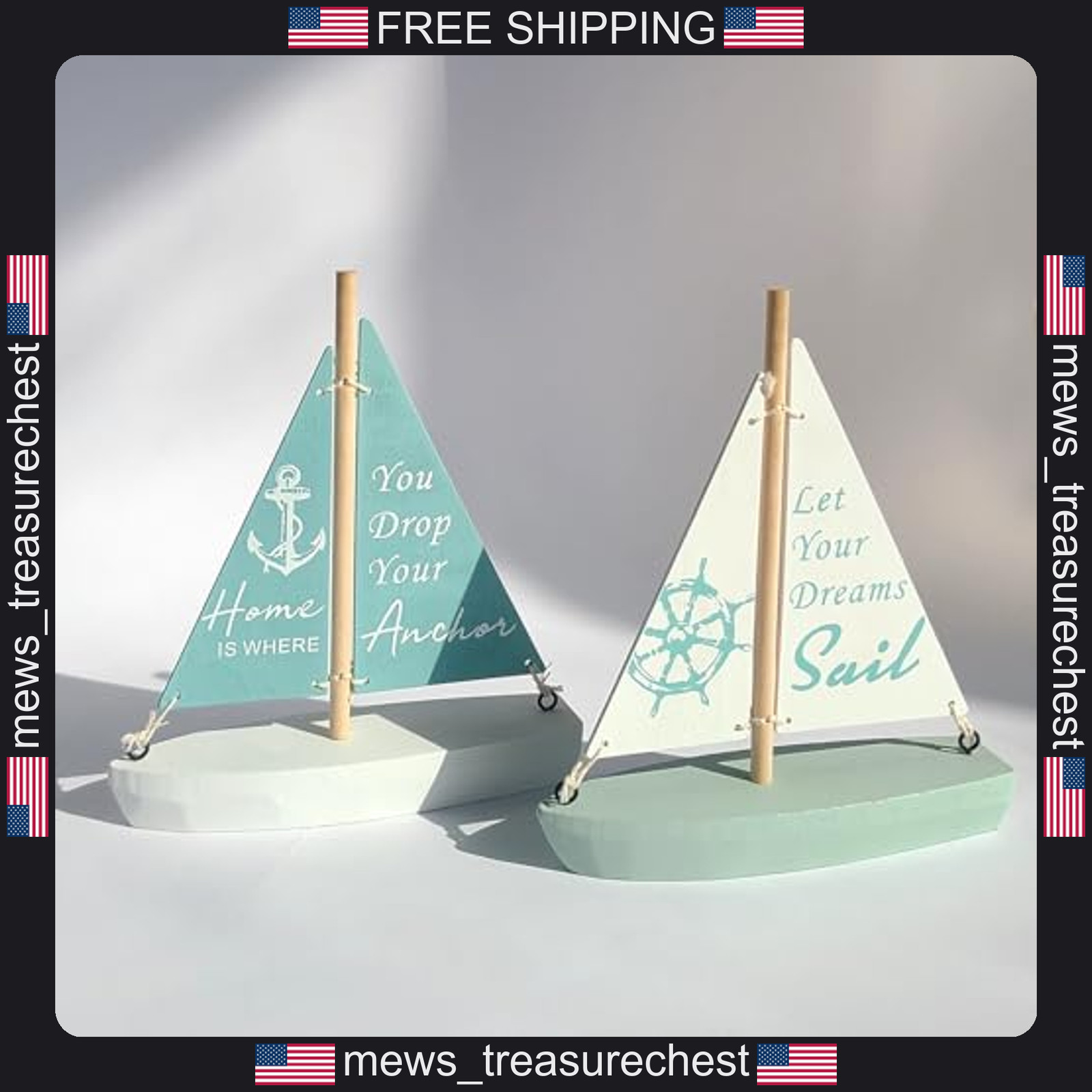 Nautical Wooden Sailboat Decor Set for Home Office Beach Theme, 2 Pieces Nautical Wooden Sailboat Decor Set for Home Office Beach Theme, 2 Pieces