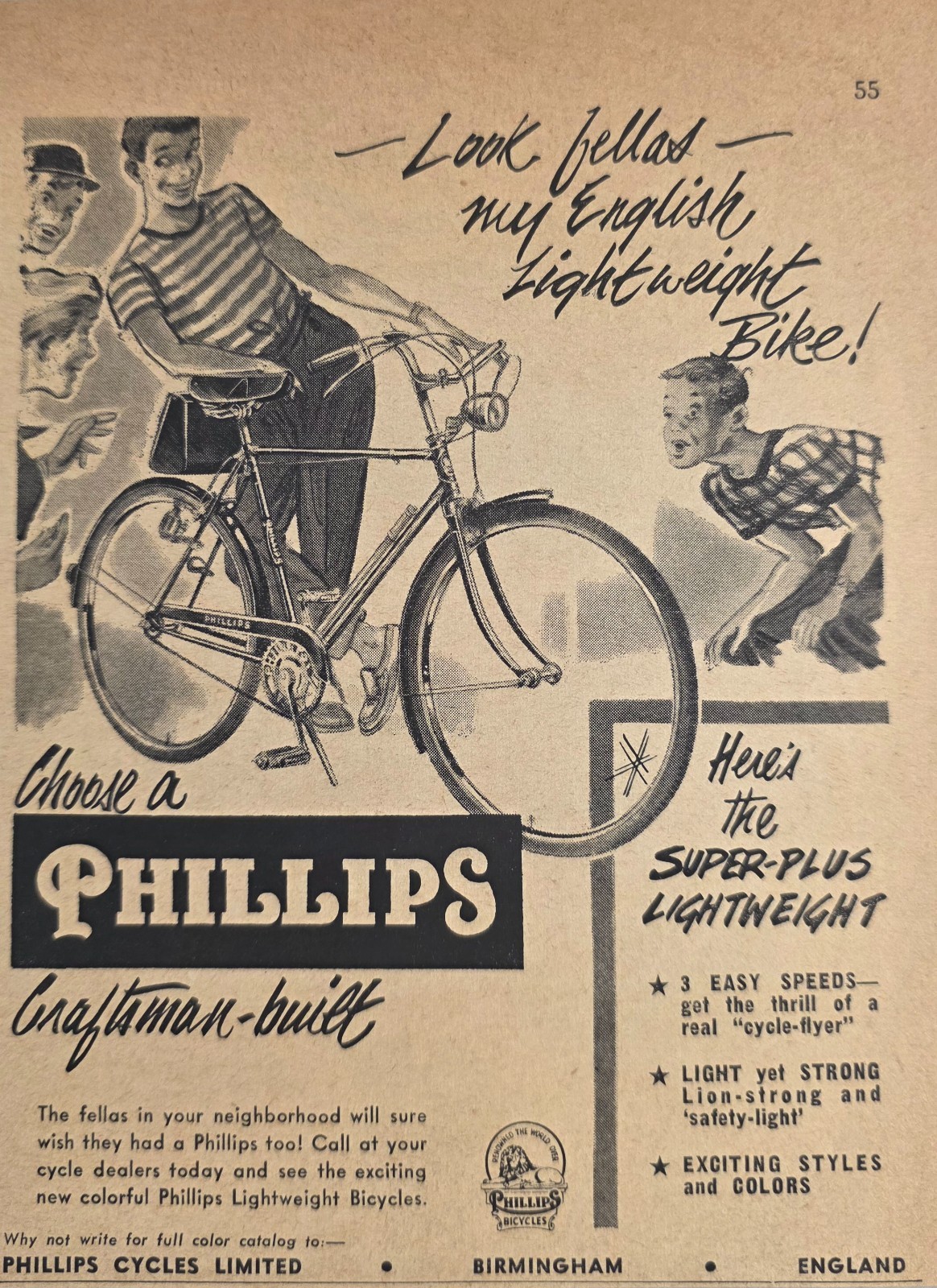 1956 Print Ad Phillips Super-Plus Lightweight Bicycles Birmingham,England 1956 Print Ad Phillips Super-Plus Lightweight Bicycles Birmingham,England