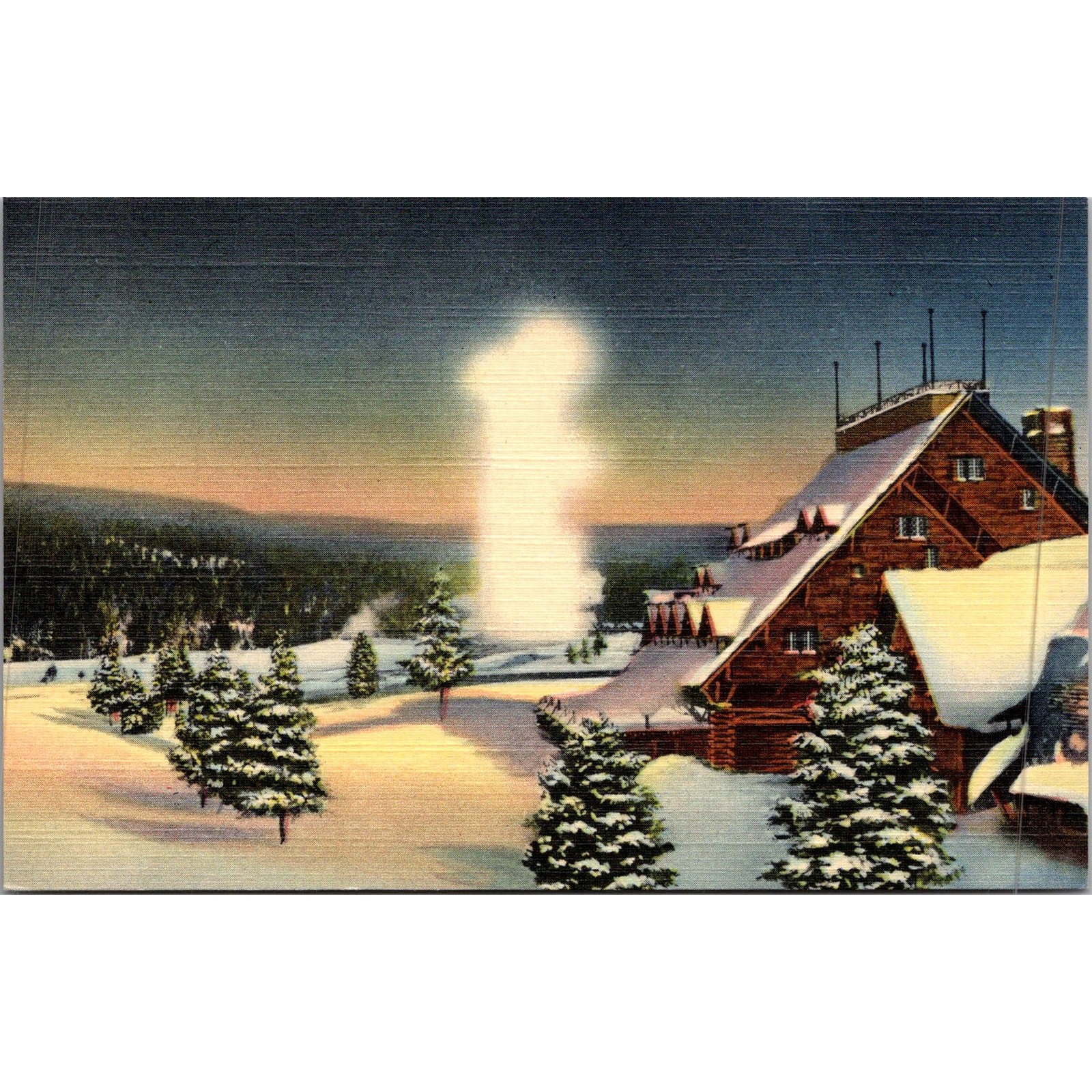 Winter Scene in Yellowstone Park Showing Old Geyser Vintage Postcard SP17-28 Winter Scene in Yellowstone Park Showing Old Geyser Vintage Postcard SP17-28
