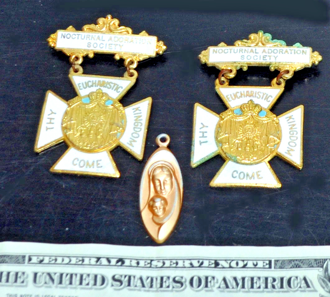 NOCTURNAL ADORATION SOCIETY 1950's Golden Medals. Thy Eucharistic Kingdom Come NOCTURNAL ADORATION SOCIETY 1950's Golden Medals. Thy Eucharistic Kingdom Come