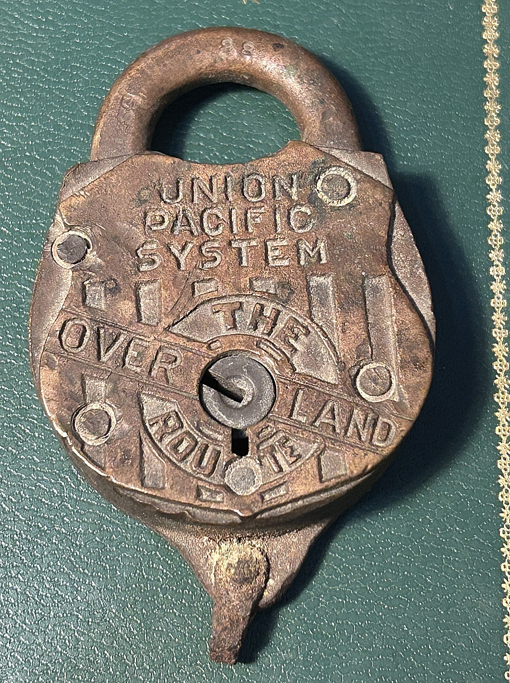 Vintage Union Pacific RR The Overland Route Fancy Back Bronze Heart Padlock 1927 Vintage Union Pacific RR The Overland Route Fancy Back Bronze Heart Padlock 1927