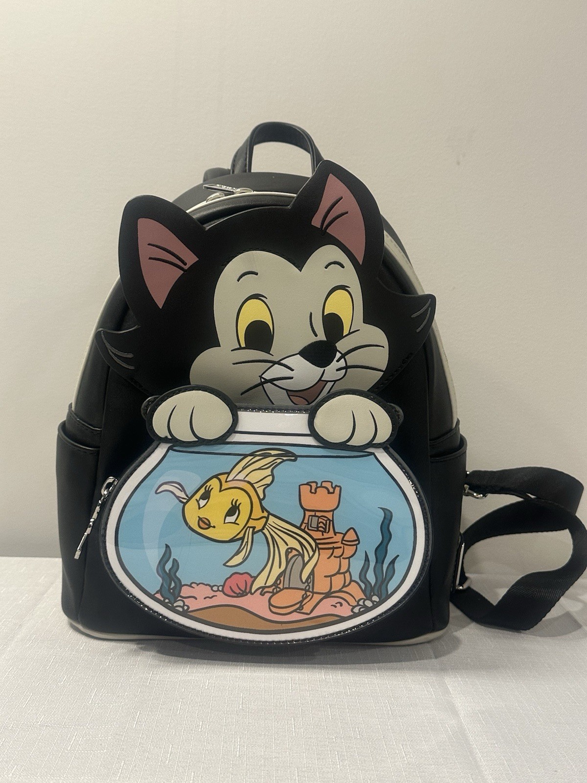 Loungefly Disney Figaro & Cleo Pinocchi Mini Backpack Black Faux Leather ZipNWOT