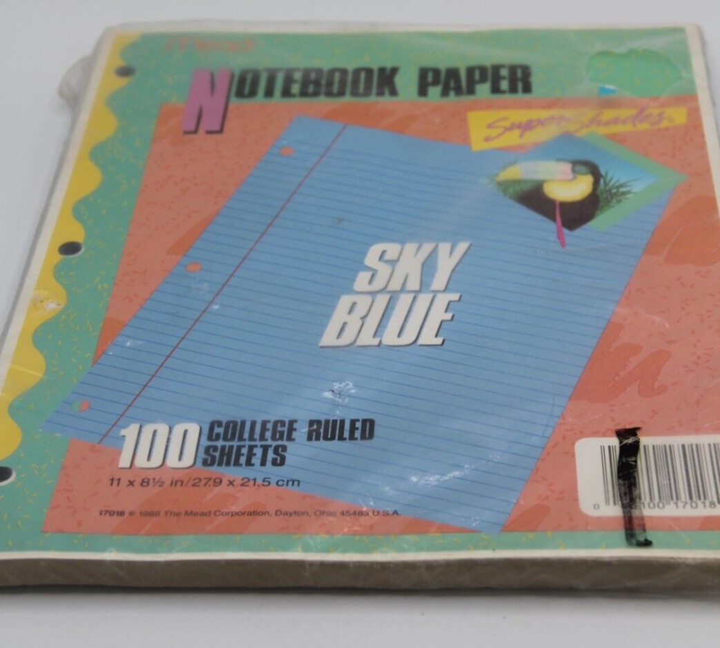 Vtg 1988 Mead Super Shades Sky Blue College Ruled Notebook Paper 100 Sheets New Vtg 1988 Mead Super Shades Sky Blue College Ruled Notebook Paper 100 Sheets New