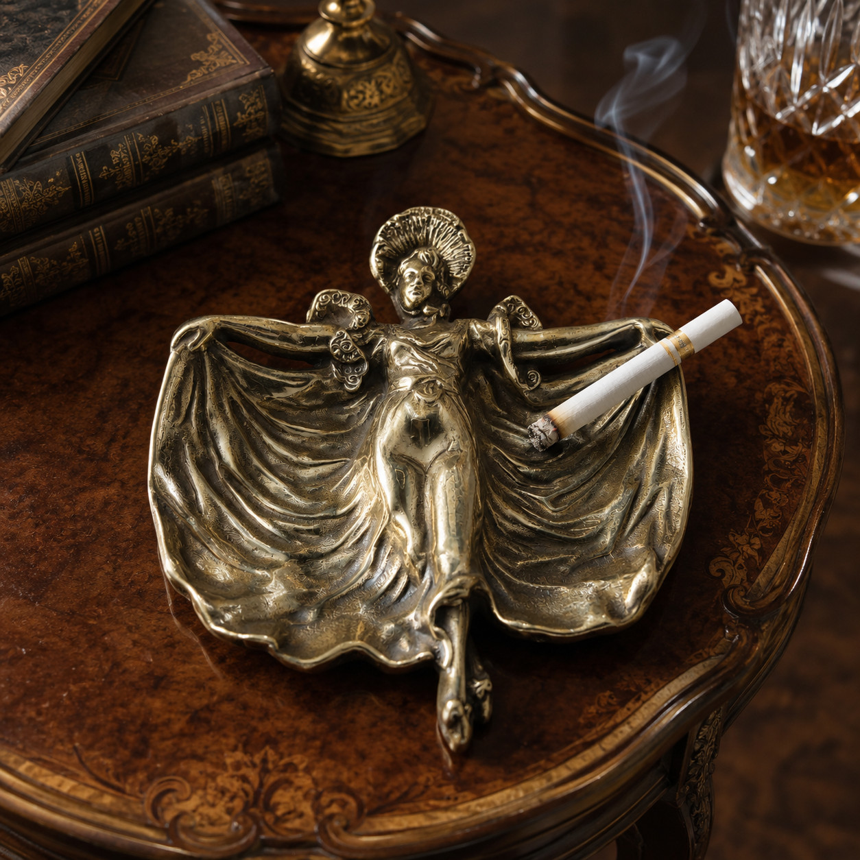 Antique Solid Brass Art Nouveau Elegant Lady Ashtray Decorative Collectible Antique Solid Brass Art Nouveau Elegant Lady Ashtray Decorative Collectible