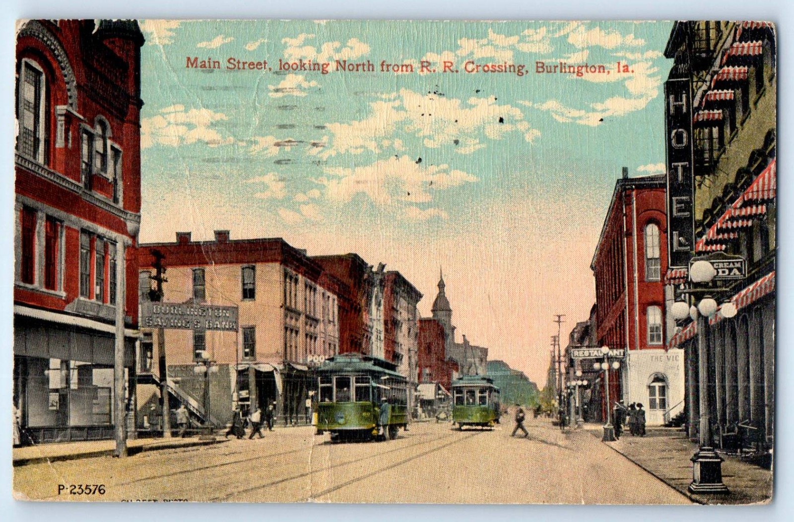 c1914 Burlington Iowa IA Postcard Main Street Looking North From R. R. Crossing c1914 Burlington Iowa IA Postcard Main Street Looking North From R. R. Crossing