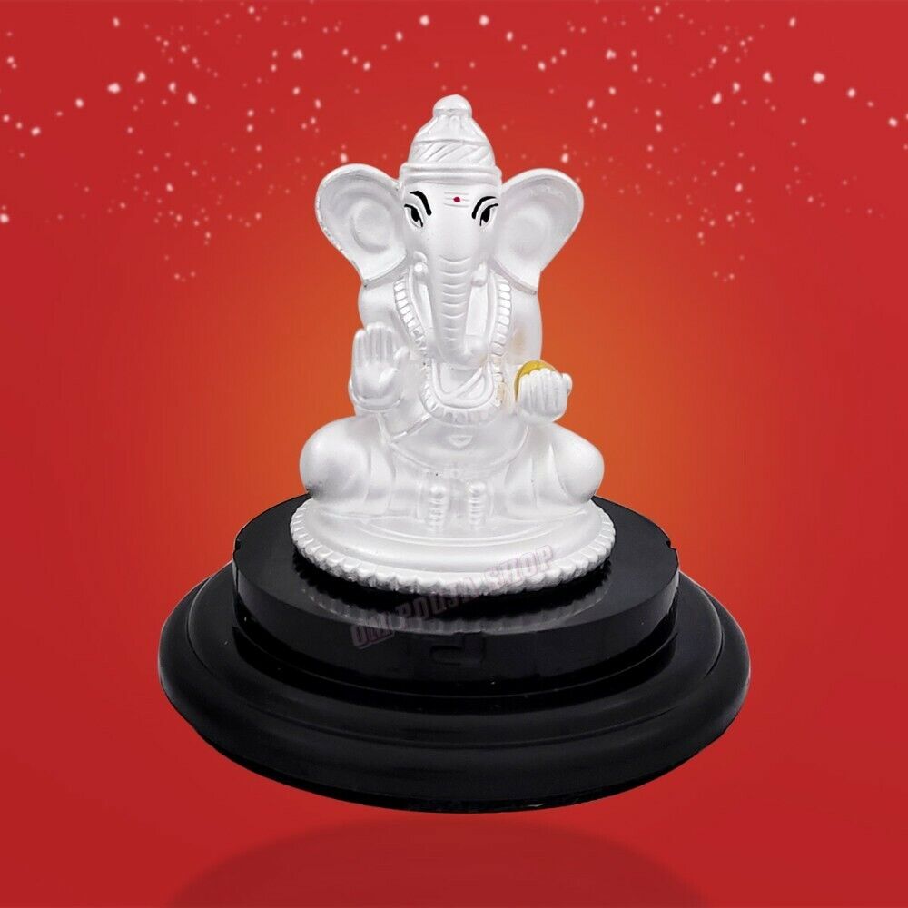 Sri Ganesha Seated on Divine Assan Pure Silver Gift in Air Proof Acrylic Box