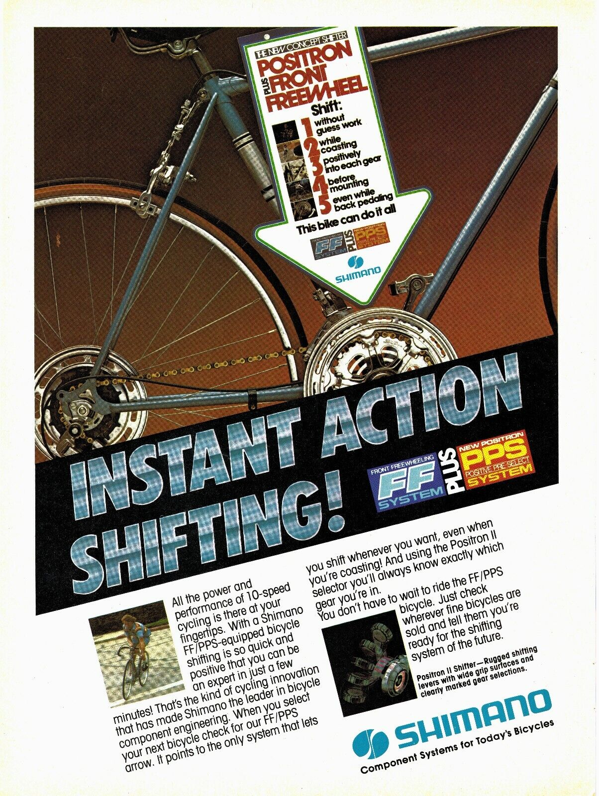 Shimano Bicycle Biek Positron Front Freewheel 80'S Vtg Full Page Print Ad 8X11