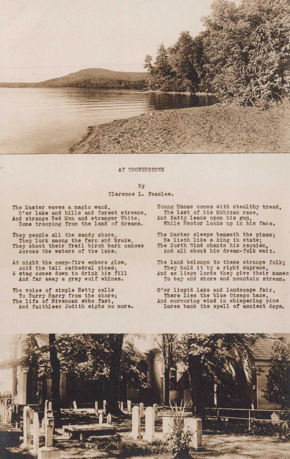 Cooperstown NY RPPC Otsego Lake At Cooperstown Poem Peaslee Slote Studio Photo Cooperstown NY RPPC Otsego Lake At Cooperstown Poem Peaslee Slote Studio Photo