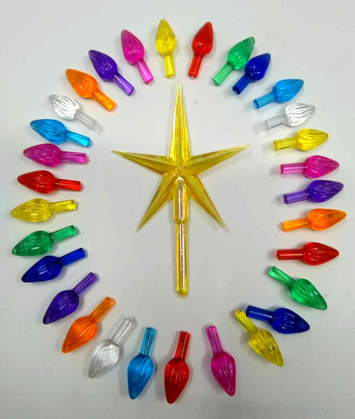 Vintage Ceramic Christmas Tree Bulbs, Aurora Yellow Star & 30 Med Twist Lights Vintage Ceramic Christmas Tree Bulbs, Aurora Yellow Star & 30 Med Twist Lights