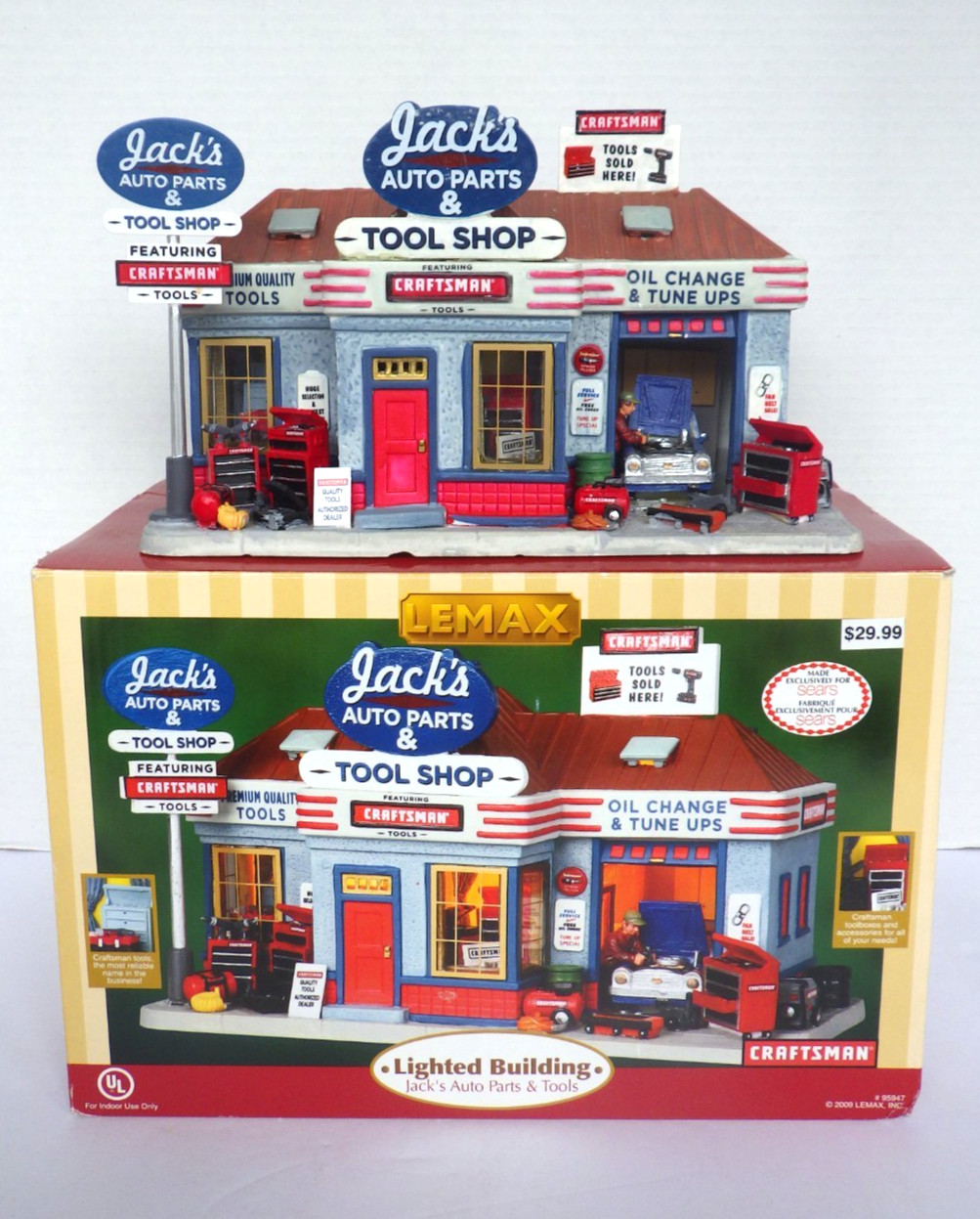 Lemax Craftsman Jacks Auto Parts Illuminated Christmas Village with Box 2009