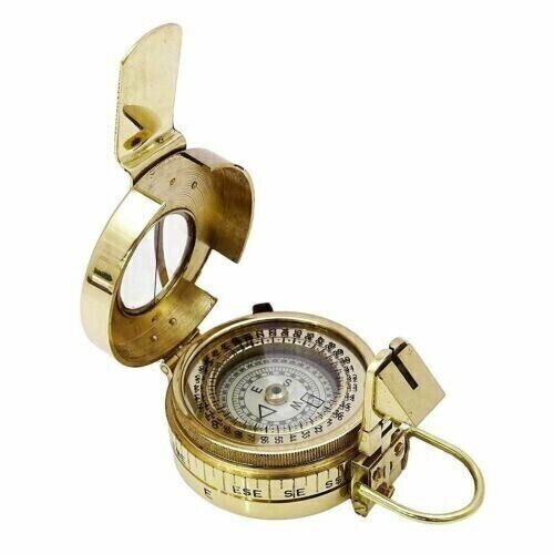 Functional Working Vintage Prismatic Military Polished Brass Finish Compass Item