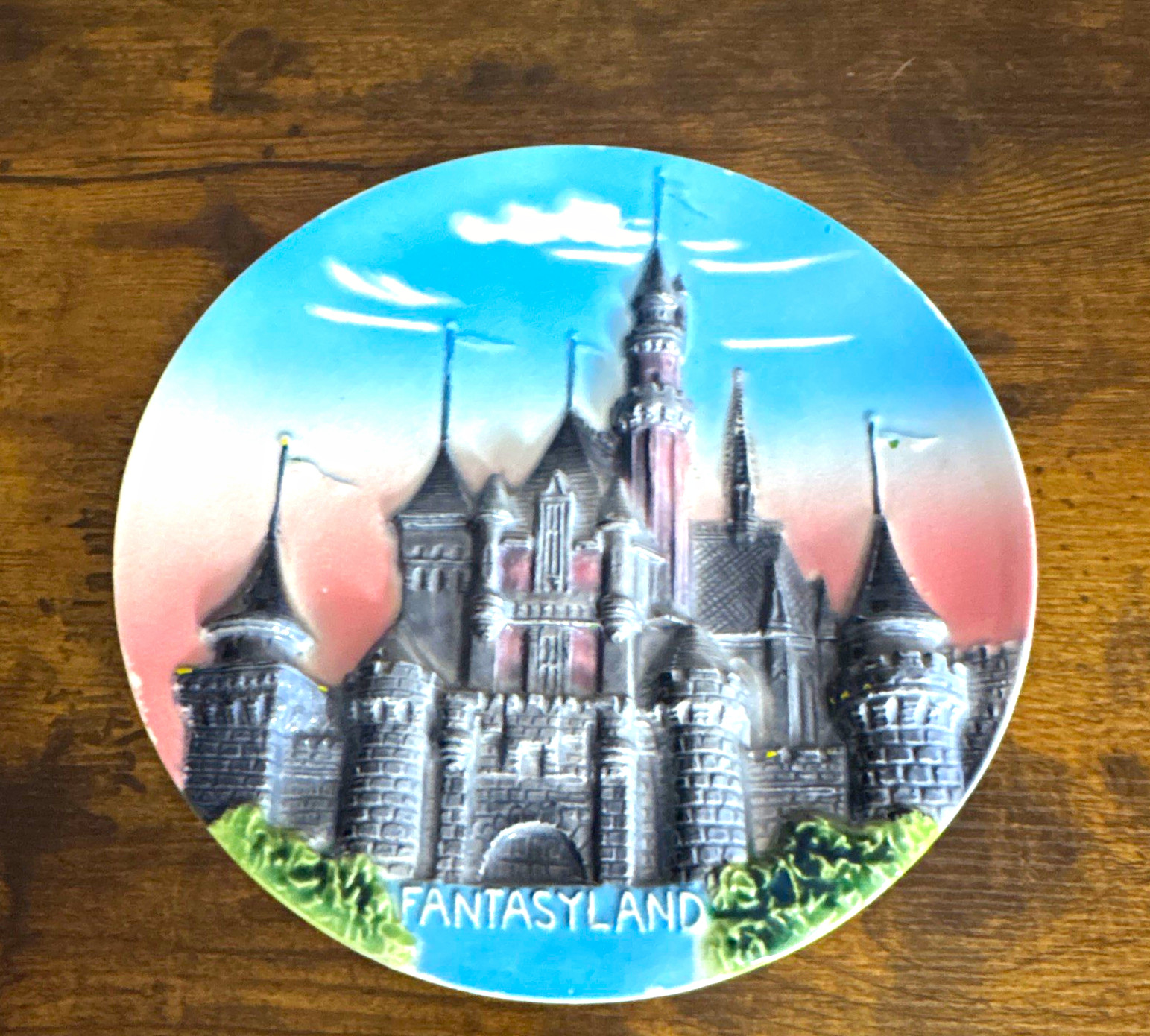 Vintage Disneyland Fantasyland Castle 3D Wall Plate Japan Walt Disney Production Vintage Disneyland Fantasyland Castle 3D Wall Plate Japan Walt Disney Production