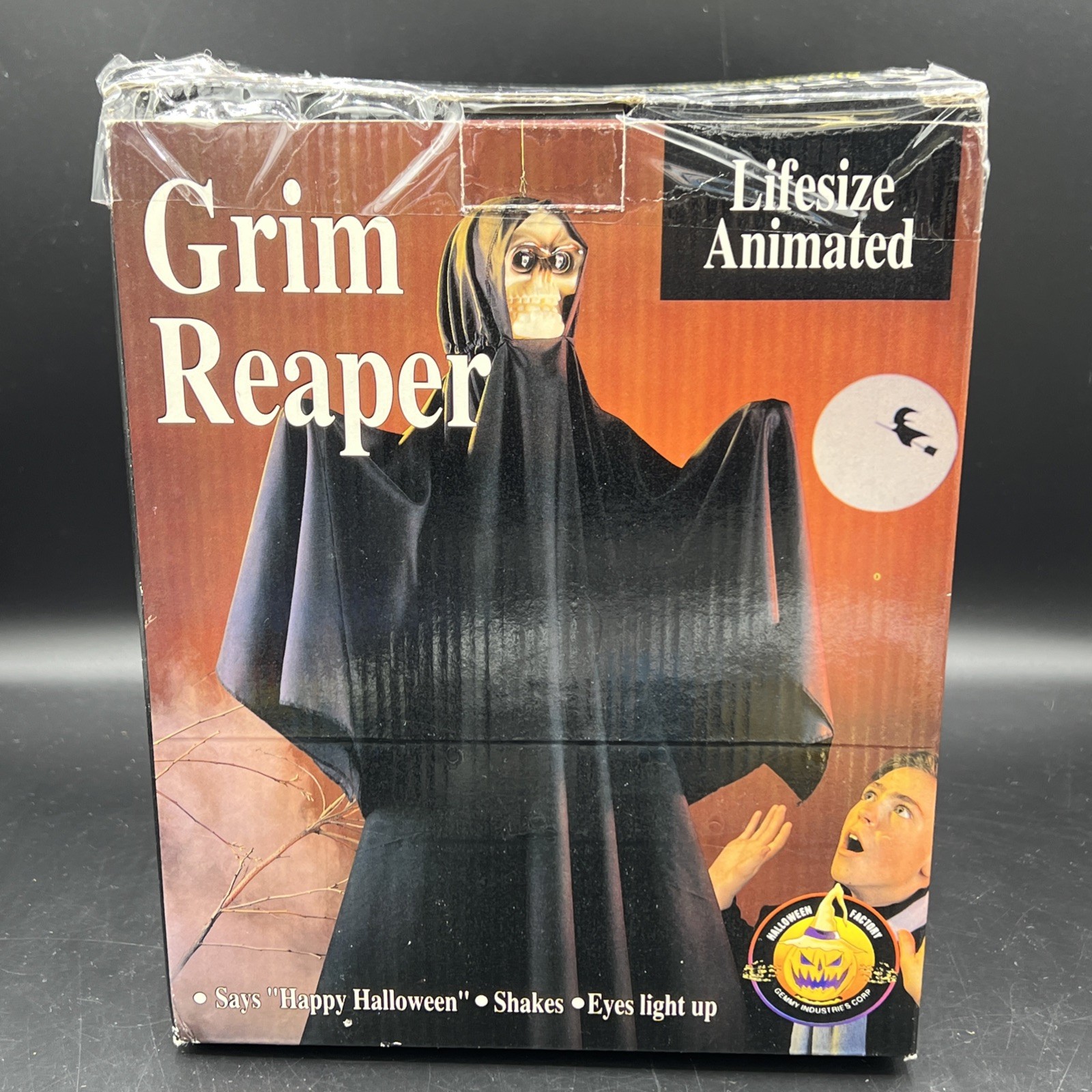 Vintage 1993 Animated Grim Reaper Halloween Gemmy Decoration Works