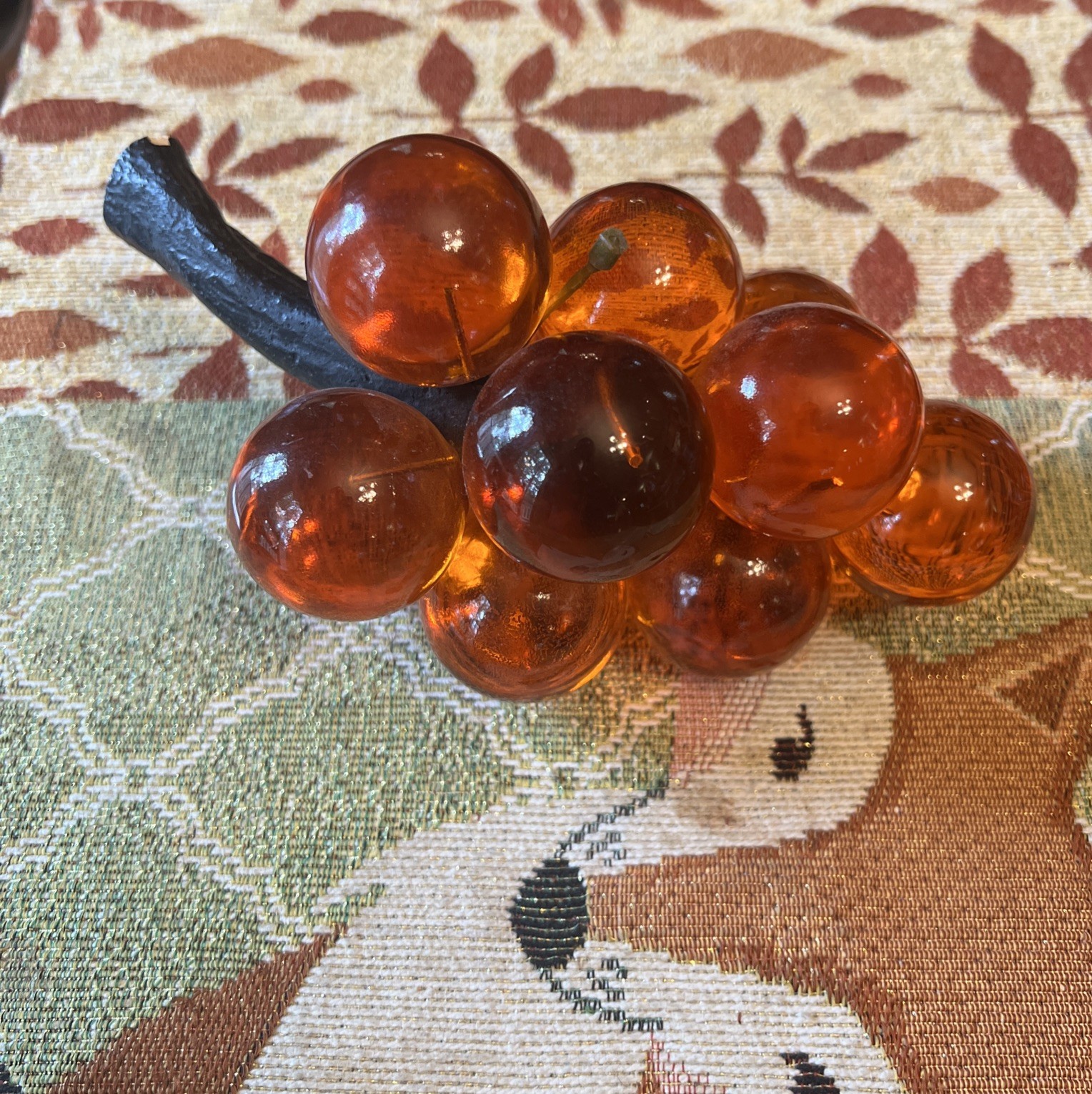Vintage Lucite Orange Grapes GLOWS 1960s 12ct With Wood Stem MCM Vintage Lucite Orange Grapes GLOWS 1960s 12ct With Wood Stem MCM