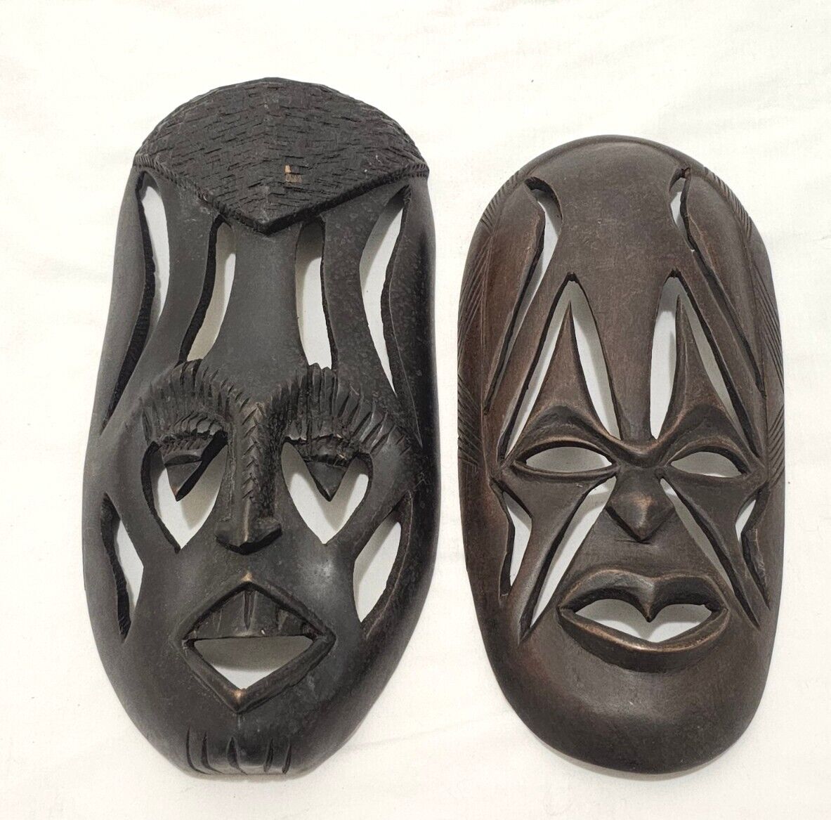 Vintage Set of 2 MCM Tribal African Masks ~  Kenya ~ 12 & 8\