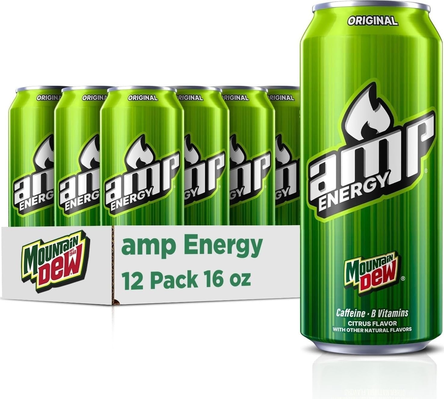 Mountain Dew AMP Energy Drink, Original, 16 fl 16 Fl Oz (Pack of 12), Yellow Mountain Dew AMP Energy Drink, Original, 16 fl 16 Fl Oz (Pack of 12), Yellow