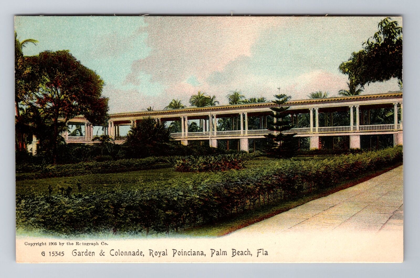 Palm Beach FL-Florida, Garden & Colonnade, Royal Poinciana, Vintage Postcard