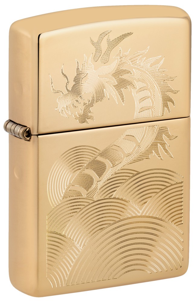 Zippo Golden Dragon Design High Polish Brass Windproof Pocket Lighter, 46822