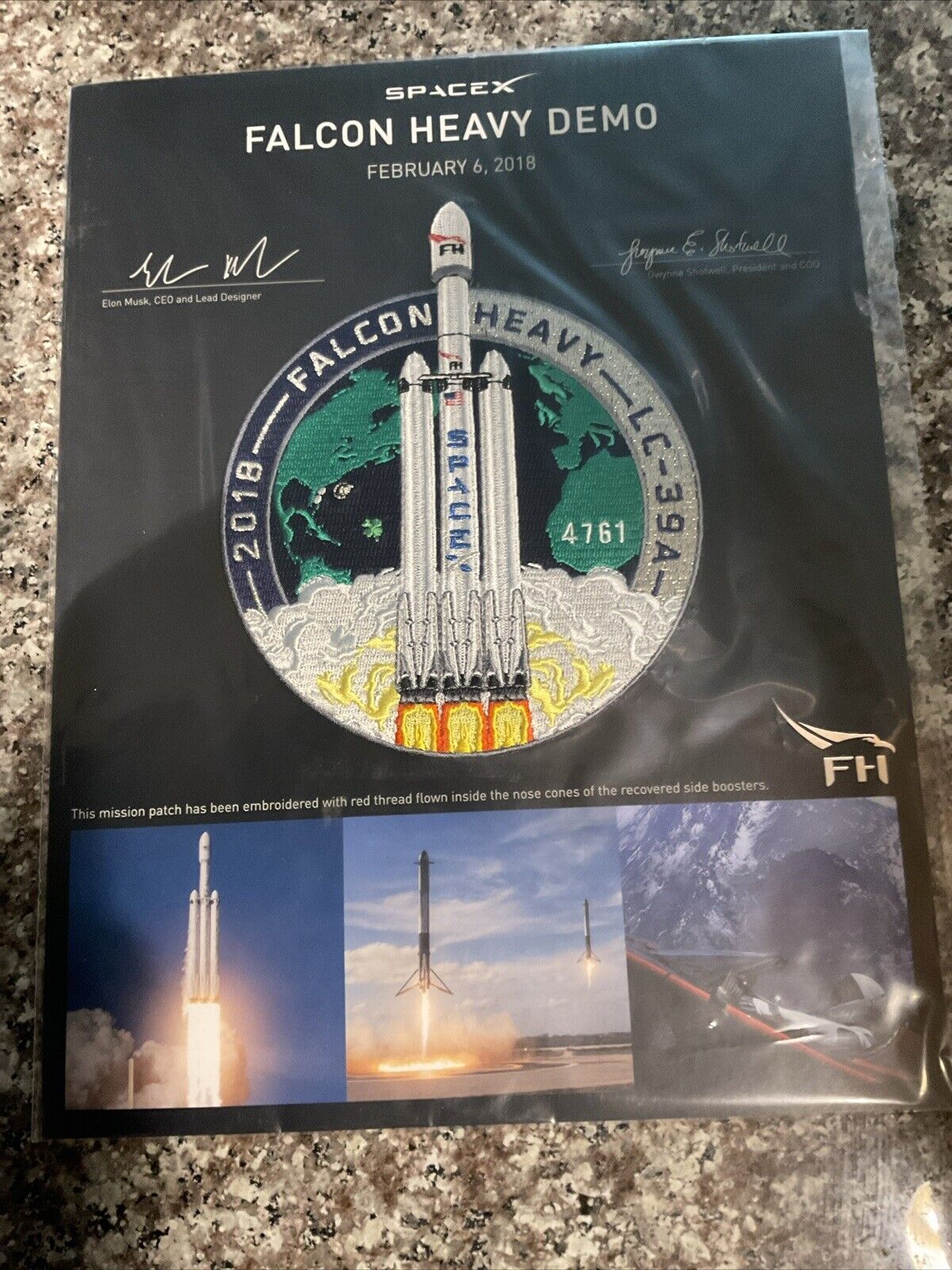 SpaceX Flown Thread Falcon Heavy Demo Patch W/ Facsimile Signature & Numbered.