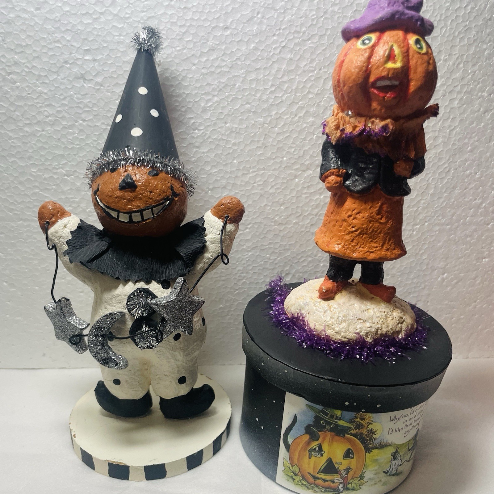 2 Bethany Lowe by Raz | Halloween Pumpkin Head Man on Round Box & Figurine 2 Bethany Lowe by Raz | Halloween Pumpkin Head Man on Round Box & Figurine