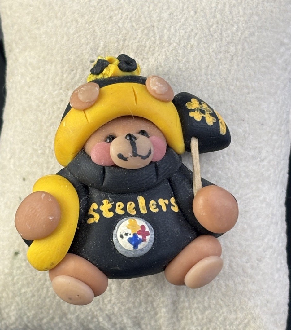 Bear  Handmade Polymer Clay Figurine Football Fan NFL Pittsburgh Steelers 2”