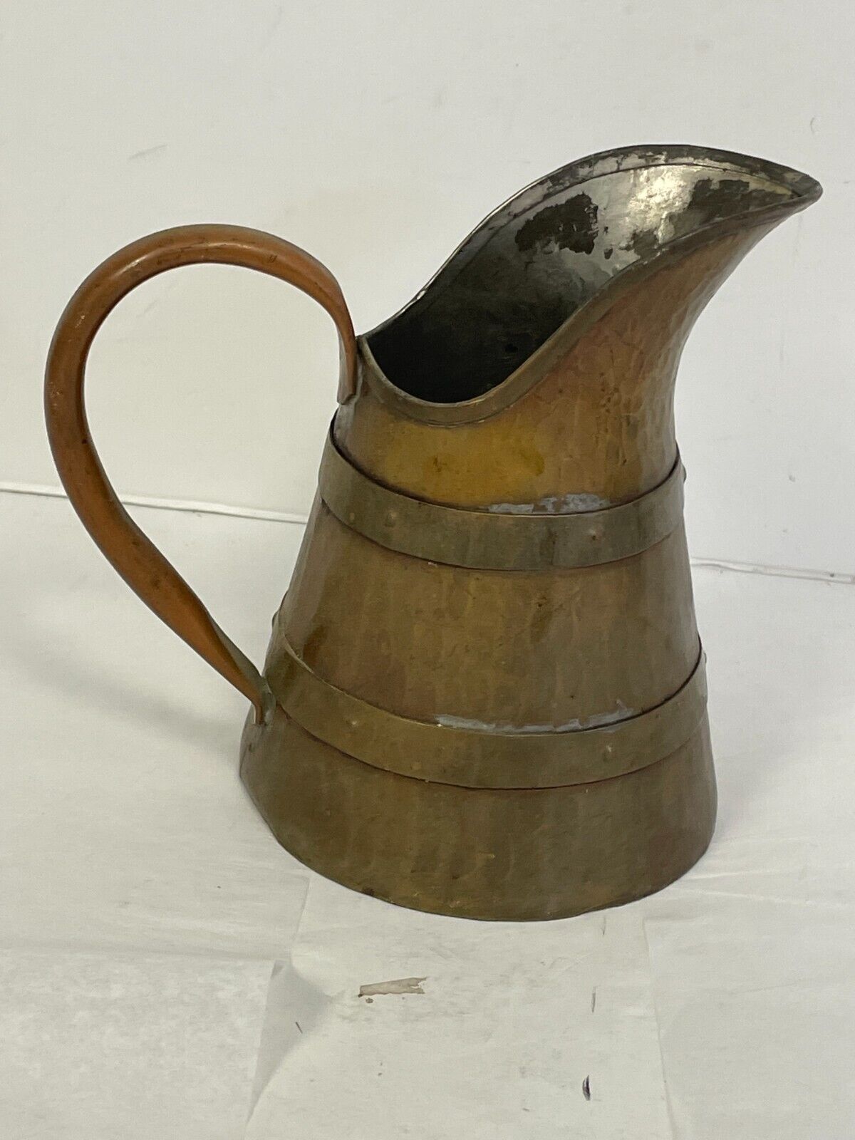 Vintage Hand Forged Copper Brass Pitcher Water Vessel Country Kitchen Farmhouse