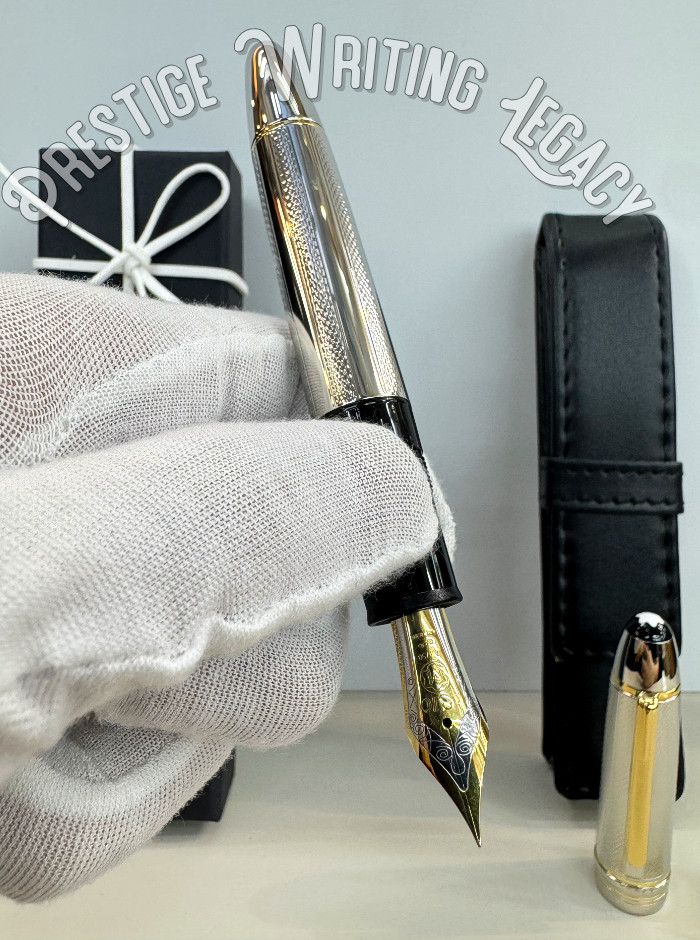 MONTBLANC Meisterstück 149 Silver Textured Fountain Pen Luxury Rare w/ Pouch