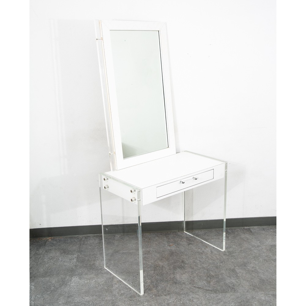Mid Century Modern Vanity Set Mirror Lucite White Vintage Rectangular 3 Pc Set Mid Century Modern Vanity Set Mirror Lucite White Vintage Rectangular 3 Pc Set