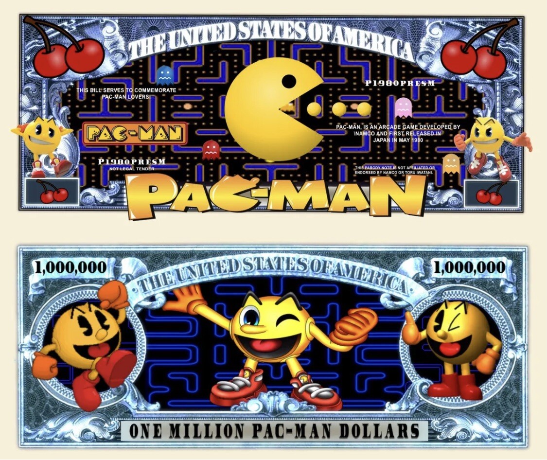25 Pack Pacman Dollar Bills Arcade Game Money Collectible $1 Million Banknote 25 Pack Pacman Dollar Bills Arcade Game Money Collectible $1 Million Banknote