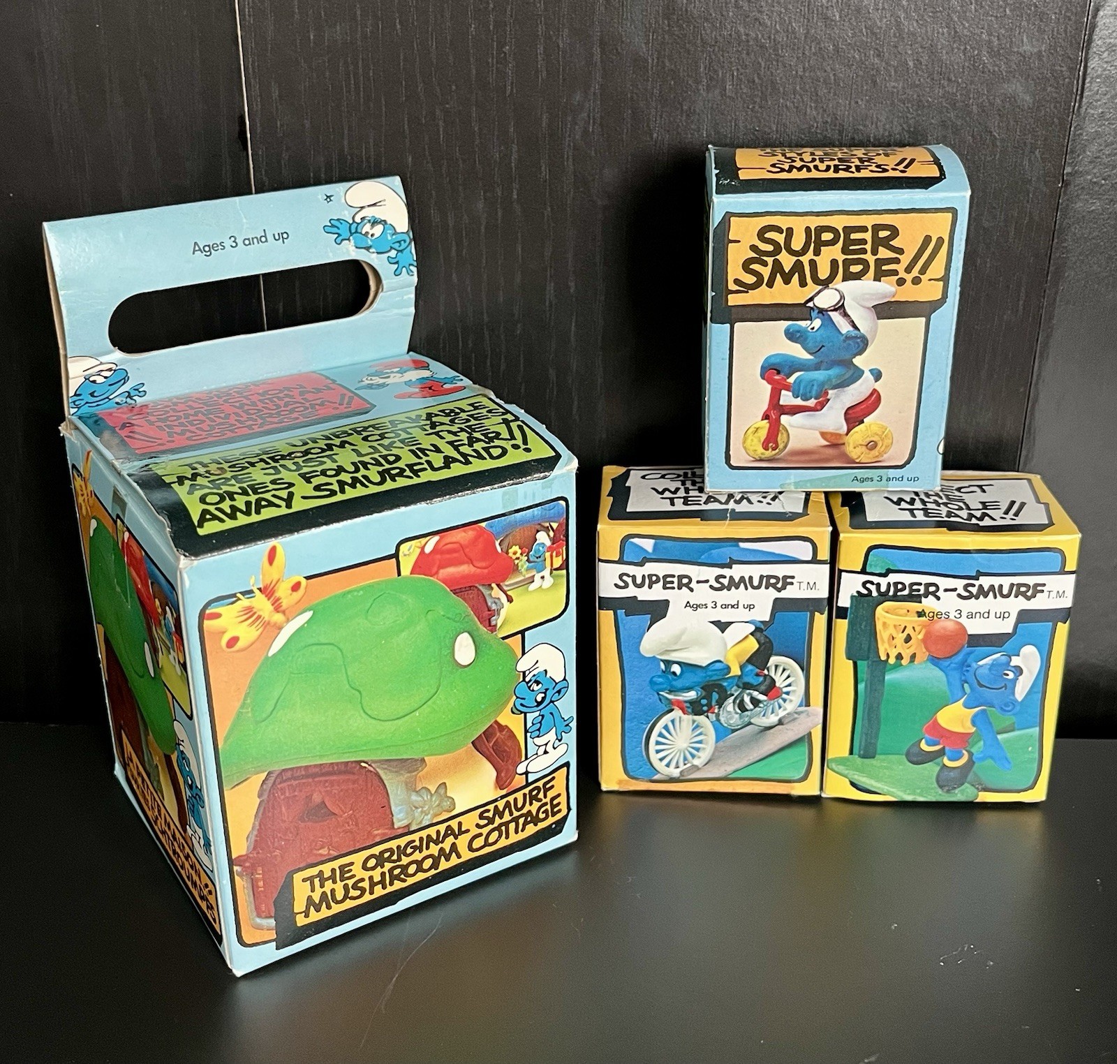 Vintage Smurf Lot - Hong Kong - Super Smurf Mushroom Cottage *EMPTY BOXES ONLY*