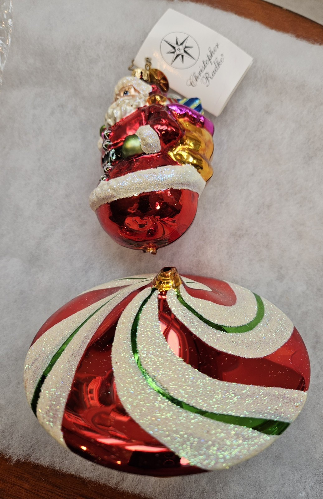 Vintage ﻿2004 CHRISTOPHER RADKO “Mint Swirl Santa” Ornament - needs repair